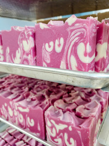 Tranquil Bath's Natural Hibiscus Champagne Artisan Soap - Coconut Milk Soap - Slice