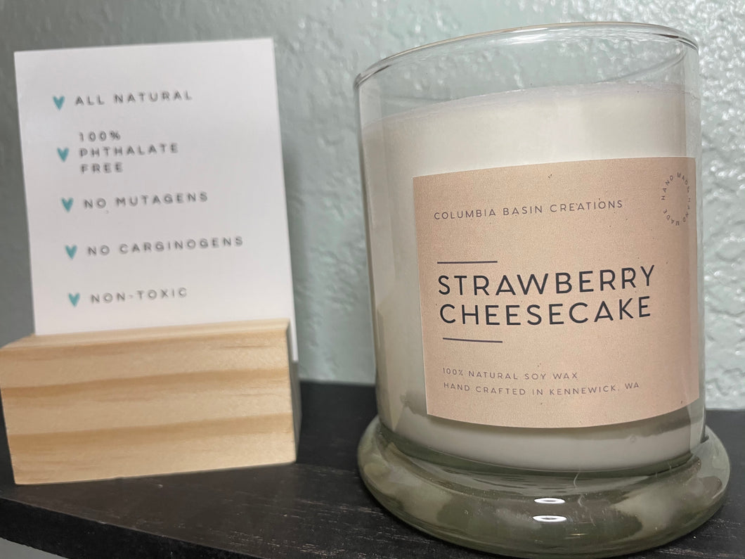 All Natural Strawberry Cheesecake Hand Poured Soy Candle - 12 oz