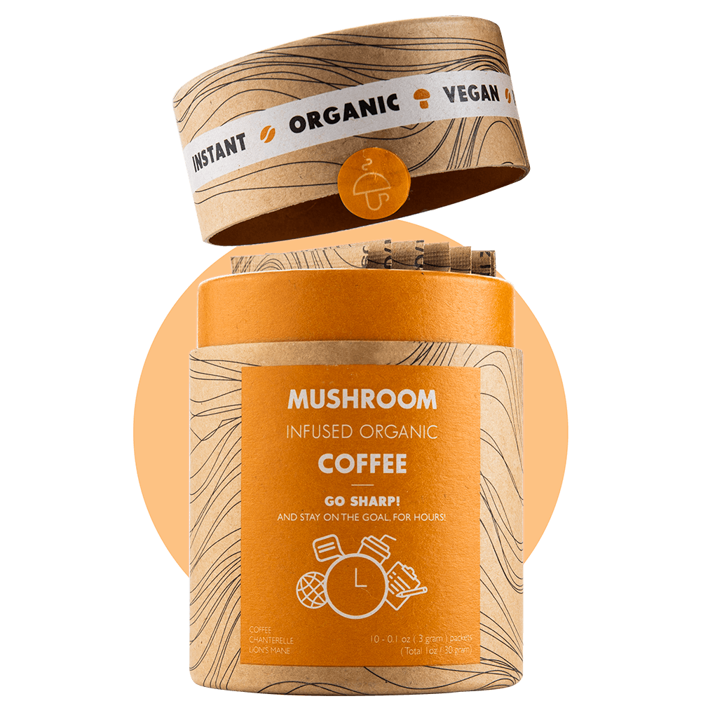 Morganics Go-Sharp Instant Organic Coffee with Lion's Mane & Chanterelle Mushrooms - 10 serving Tube
