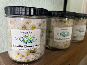 Tranquil Bath's Sea Salt Vanilla Chamomile Natural Bath Soak in glass jar - 8 oz